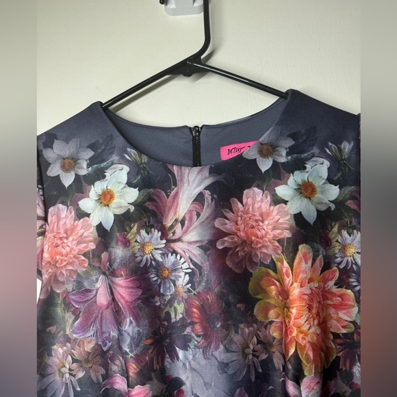 Betsey Johnson Grey Floral Sheath Rockabilly Retro Scuba Midi Fairygoth Dress 4 - Picture 4 of 14